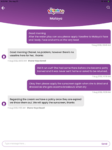 iCare Lullaboo App - Chat Screen