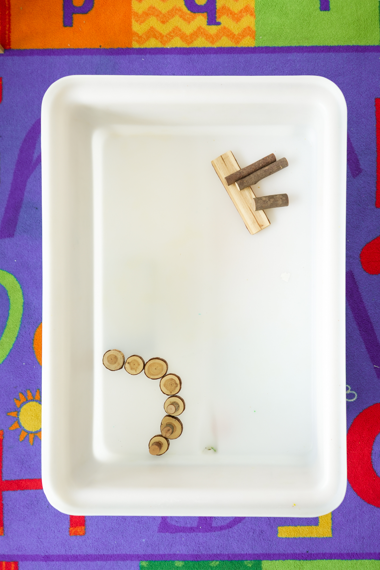 Step one of making a sensory bin